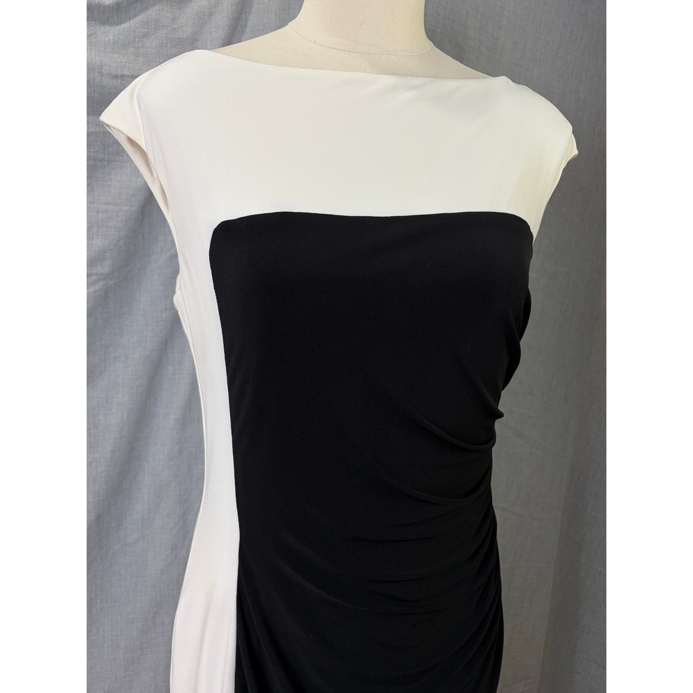Lauren‎ Ralph Lauren Black White Colorblock Sheath Dress Ruched Bodycon 10